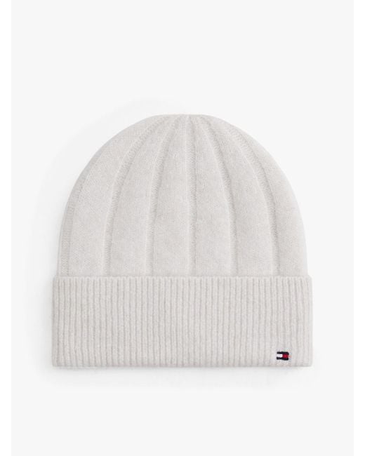 Bonnet Doux En Laine À Drapeau Tommy Hilfiger en coloris White