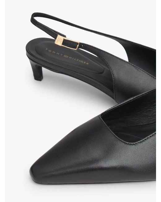 Tommy Hilfiger White Th Monogram Leather Slingback Kitten Heels