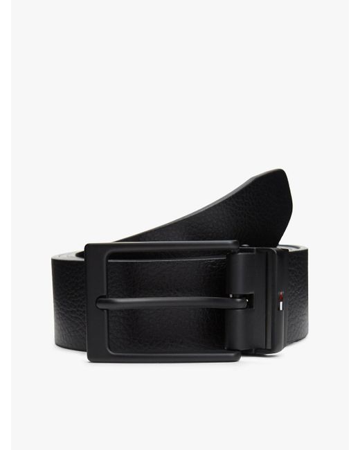 Tommy Hilfiger Black Rectangular Buckle Reversible Leather Belt for men