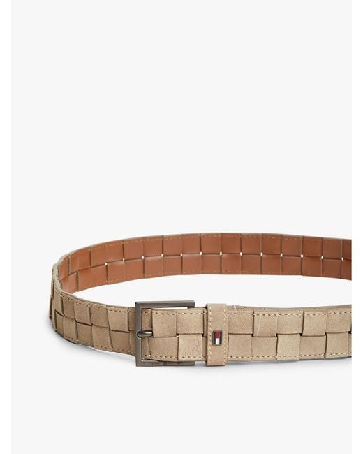 Tommy Hilfiger Natural Enamel Flag Woven Suede Belt for men