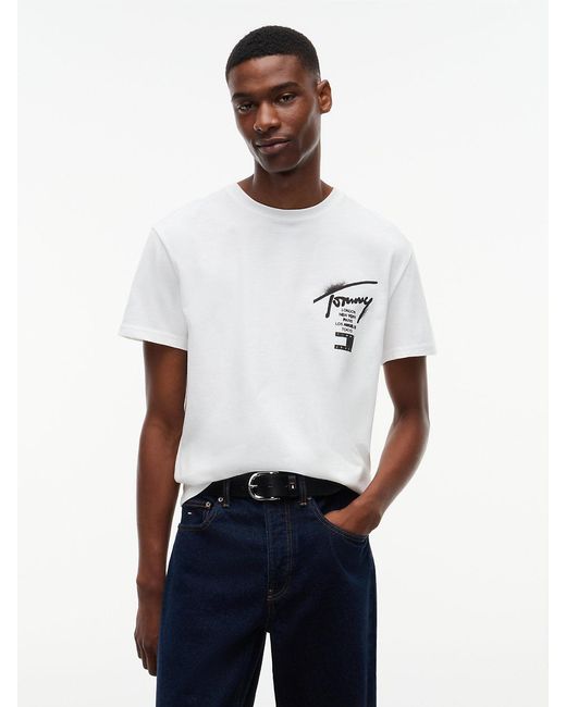 Tommy Hilfiger White Signature Back Logo Jersey T-Shirt for men