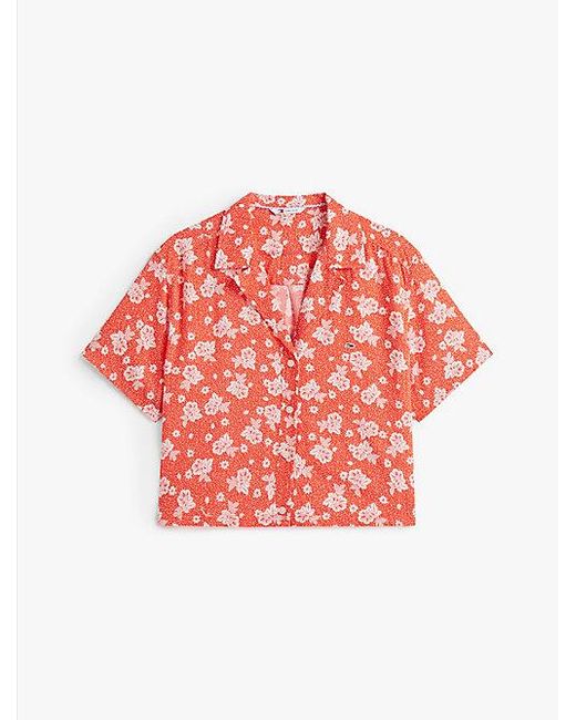 Tommy Hilfiger Cropped Overhemd Met Print En Korte Mouwen in het Red