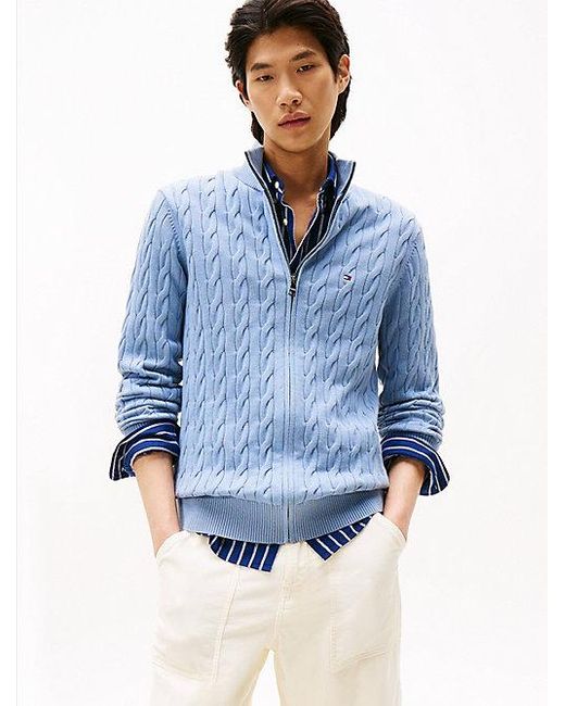 Tommy Hilfiger Kabelgebreide Trui Met Rits in het Blue voor heren