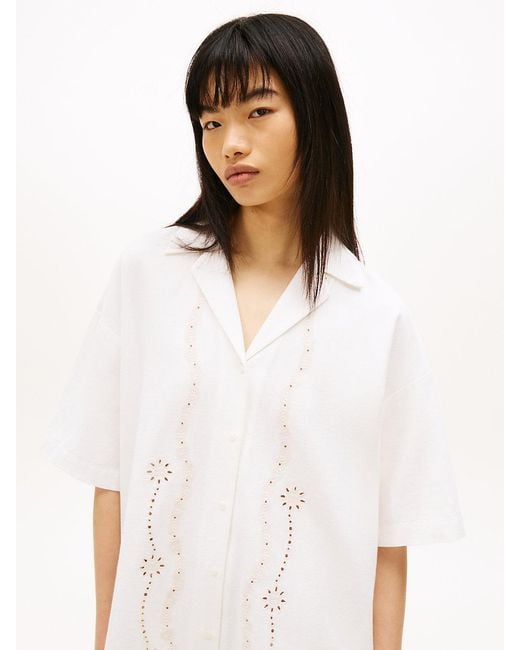 Tommy Hilfiger Natural Broderie Anglaise Relaxed Mini Shirt Dress
