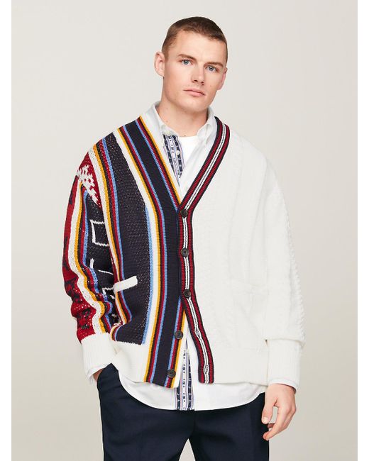 Tommy Hilfiger White Tommy X Clot Dual Gender Stripe Knit Cardigan for men