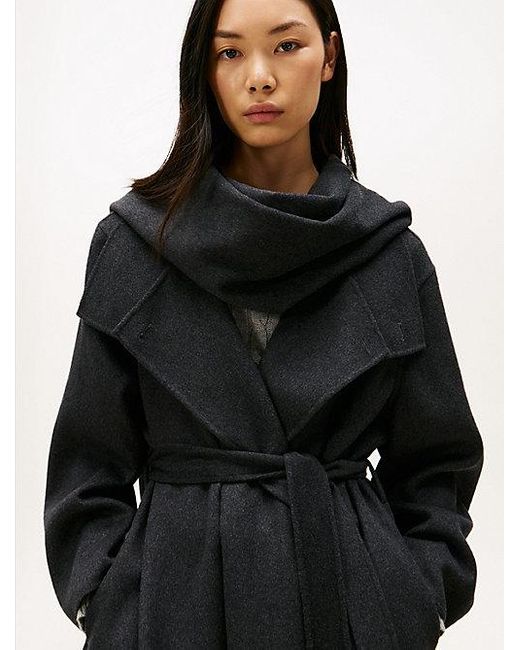 Abrigo Oversize Largo Con Bufanda Tommy Hilfiger de color Black