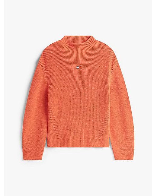 Tommy Hilfiger Relaxed Fit Trui Met Opstaande Hals En Badge in het Orange