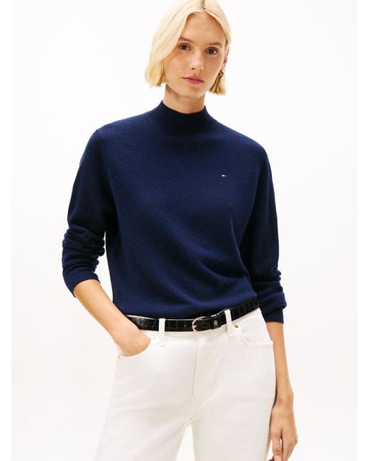 Pullover A Lupetto Con Cashmere di Tommy Hilfiger in Blue