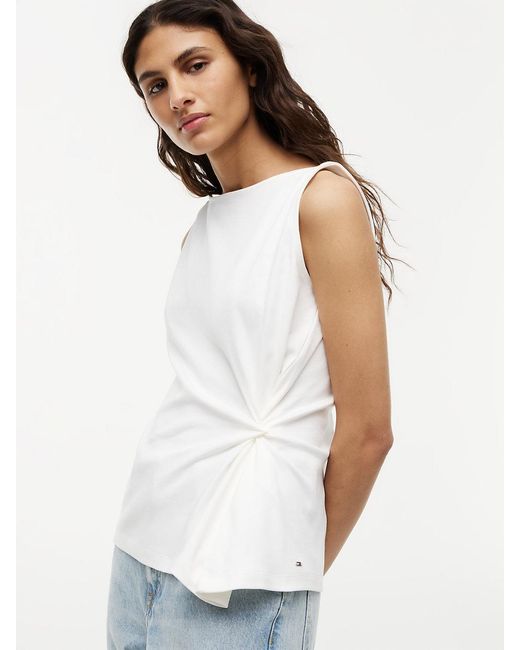 Tommy Hilfiger White Twist Boat Neck Sleeveless Top
