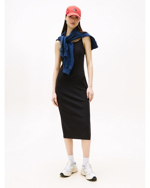 Robe Midi Moulante Côtelée Tommy Badge Tommy Hilfiger en coloris Black