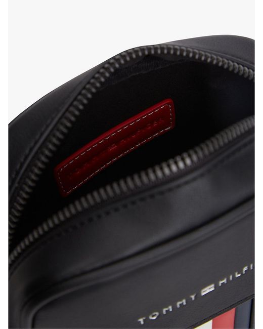 Tommy Hilfiger Black Signature Tape Crossbody Reporter Bag for men