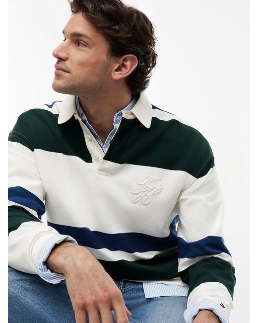 Tommy Hilfiger Green Stripe Relaxed Rugby Shirt for men