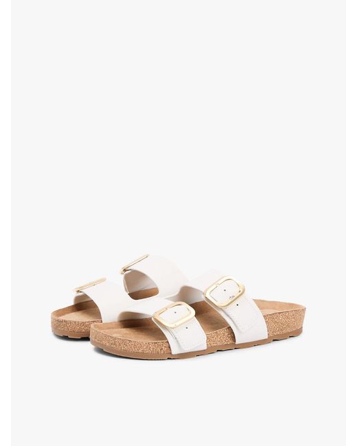Tommy Hilfiger White Leather Double Strap Cork Sandals