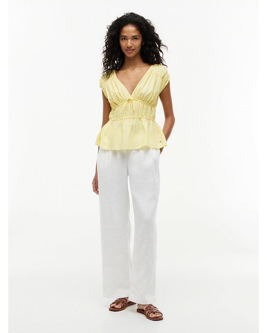 Tommy Hilfiger Yellow Regular Fit Sleeveless Smock Blouse With Linen