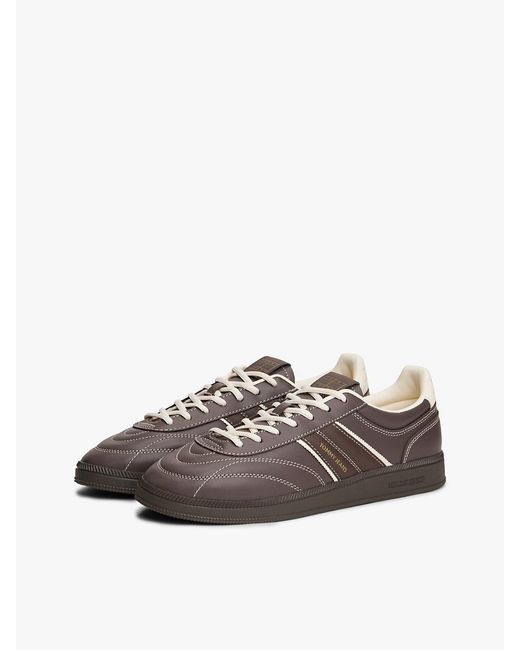 Tommy Hilfiger Brown The Greenwich Topstitch Leather Trainers for men
