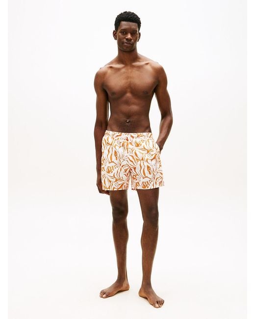 Tommy Hilfiger Orange Essential Print Mid Length Swim Shorts for men