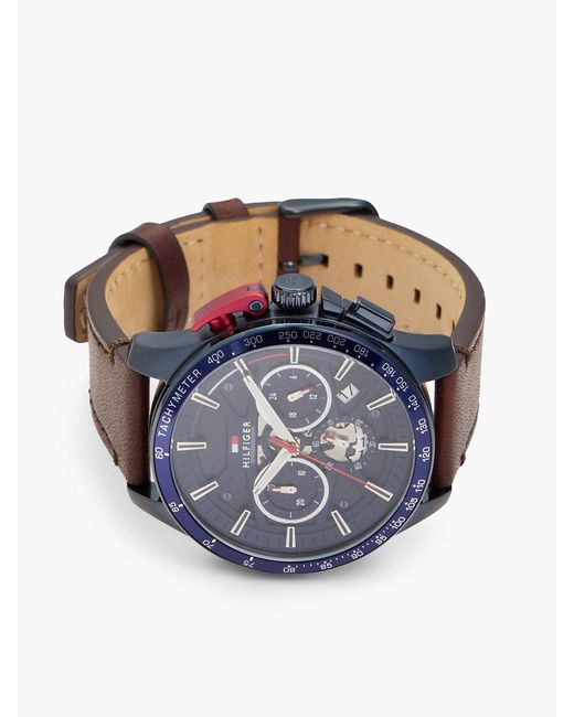 Tommy Hilfiger Blue Dial Leather Strap Chronograph Watch for men