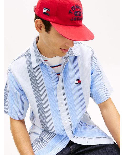 Tommy Hilfiger Blue Relaxed Fit Stripe Short Sleeve Shirt for men