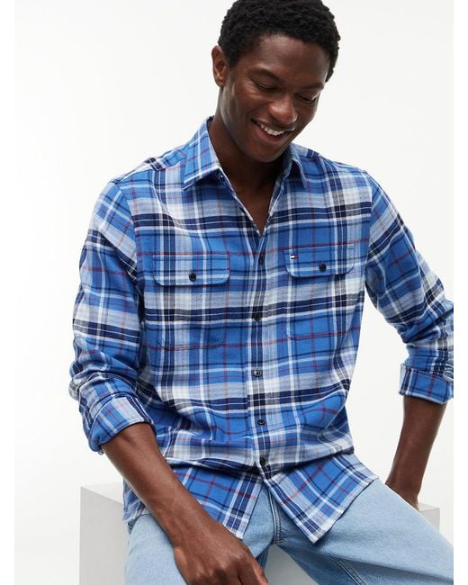Tommy Hilfiger Blue Relaxed Fit Brushed Check Shirt for men