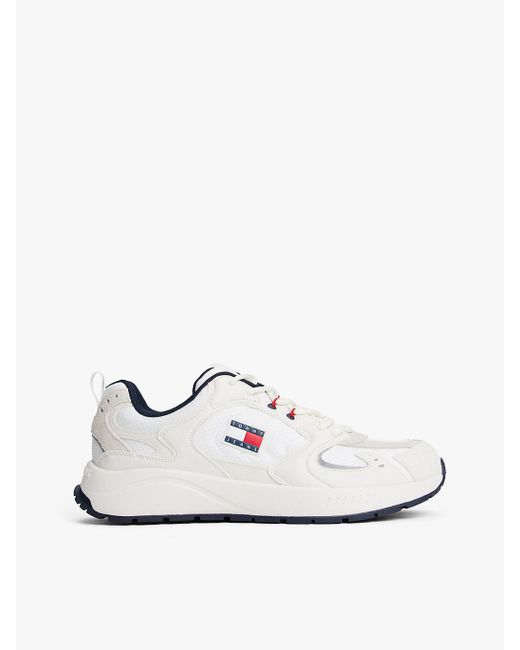 Tommy Hilfiger White Logo Mixed Texture Trainers for men