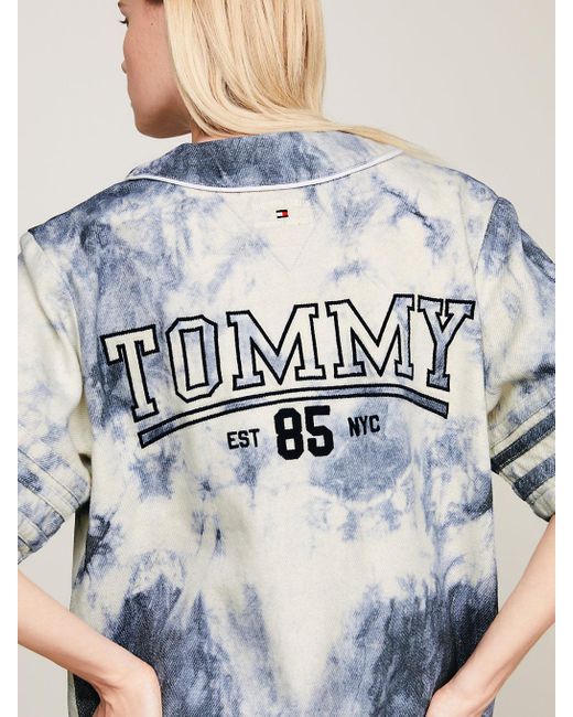 Tommy Hilfiger Blue Dual Gender Varsity Tie-dye Short Sleeve Denim Shirt for men