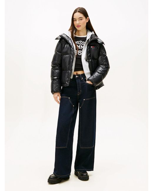 Tommy Hilfiger Black Shiny Quilted Down Alaska Puffer Jacket