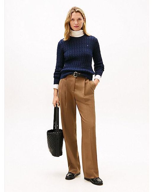 Tommy Hilfiger Blue Zopfmuster-Pullover Mit Rundhalsausschnitt