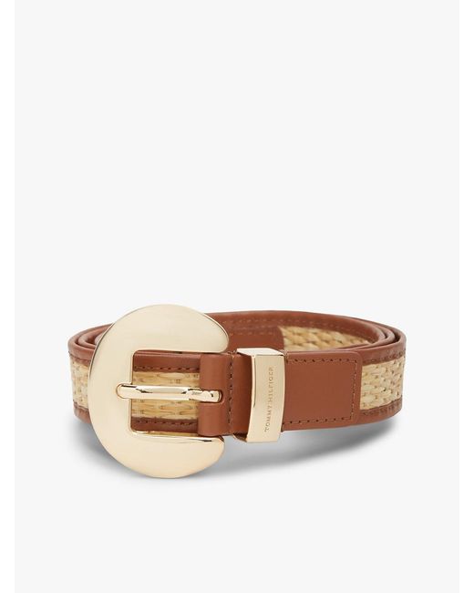 Tommy Hilfiger Natural Raffia Oval Buckle Leather Belt