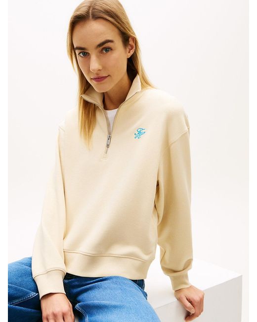 Tommy Hilfiger Natural Logo Embroidery Terry Quarter-Zip Jumper