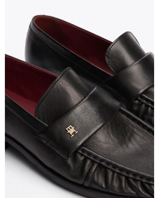 Tommy Hilfiger White Th Monogram Leather Pleated Loafers