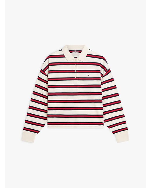 Tommy Hilfiger Red 1985 Relaxed Fit Stripe Long Sleeve Polo Shirt