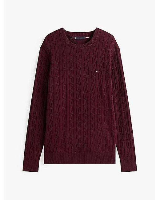 Tommy Hilfiger Kabelgebreide Trui Met Ronde Hals in het Red voor heren