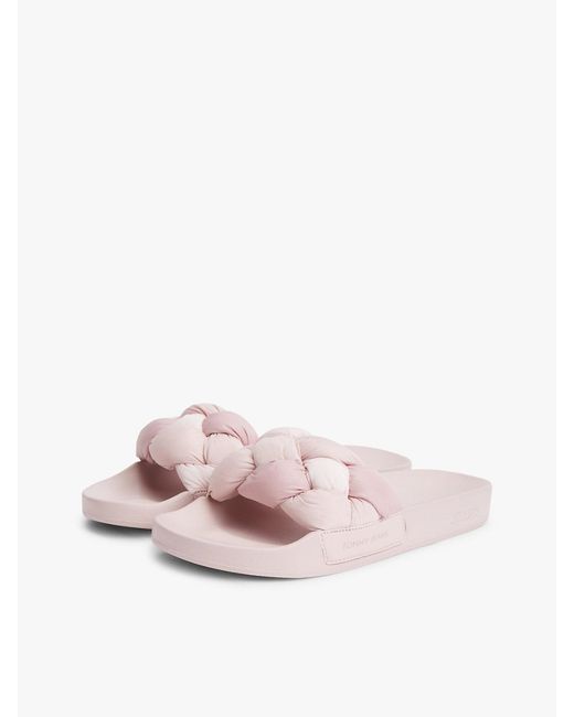 Tommy Hilfiger Pink Embossed Braided Strap Slides