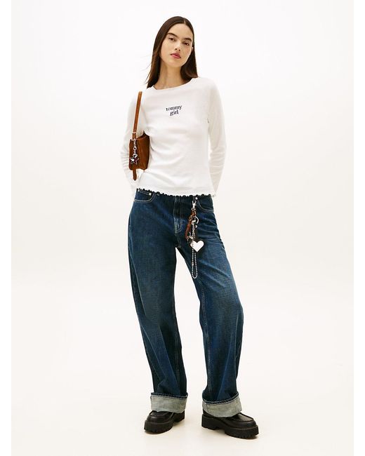 Tommy Hilfiger White Tommy Girl Logo Slim Long Sleeve T-Shirt