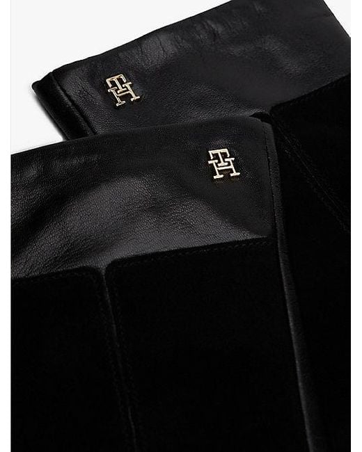 Tommy Hilfiger Chic Leren Handschoenen Met Suède Achterkant in het Black