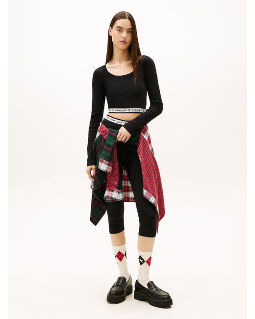 Tommy Hilfiger Black Tommy Girl Extra Slim Knit Cropped Long Sleeve Top