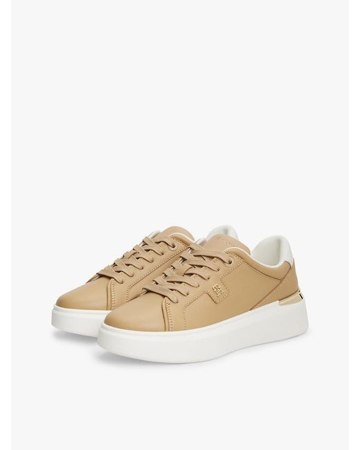 Tommy Hilfiger White Metallic Th Monogram Leather Platform Trainers