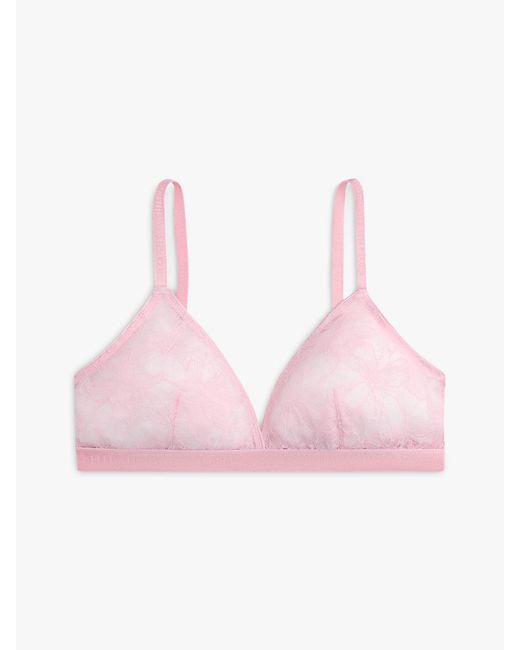 Tommy Hilfiger Pink Repeat Logo Floral Lace Triangle Bra