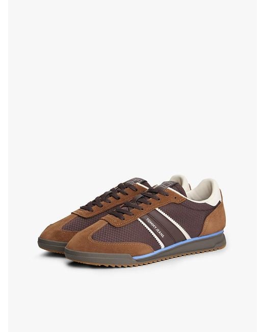 Tommy Hilfiger Brown Retro Mixed Texture Serrated Trainers for men