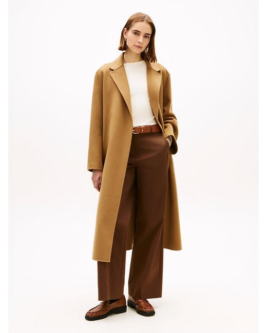 Tommy Hilfiger Blue Double-faced Wool Blend Belted Longline Coat