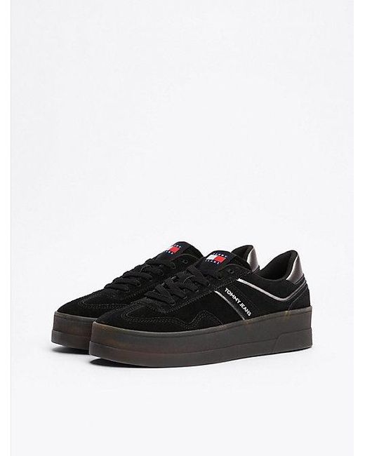 Tommy Hilfiger The Greenwich Suède Sneaker Met Plateauzool in het Black