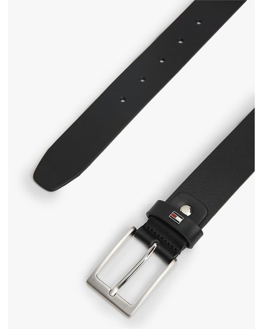 Tommy Hilfiger Black Rectangular Buckle Adjustable Leather Belt for men