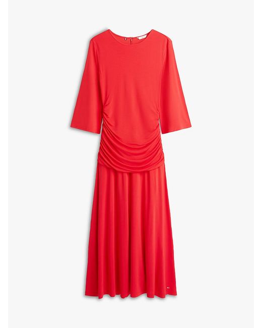 Tommy Hilfiger Festive Crepe Slim Gathered Midi Dress