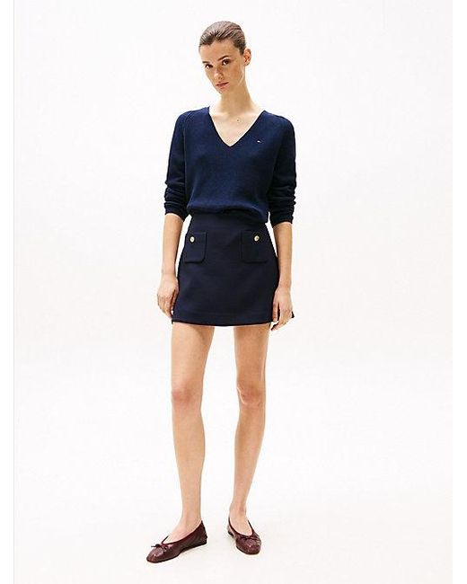 Tommy Hilfiger Kabelgebreide Trui Met V-Hals in het Blue