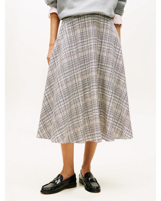 Tommy Hilfiger White Midi A-line Skirt With Linen