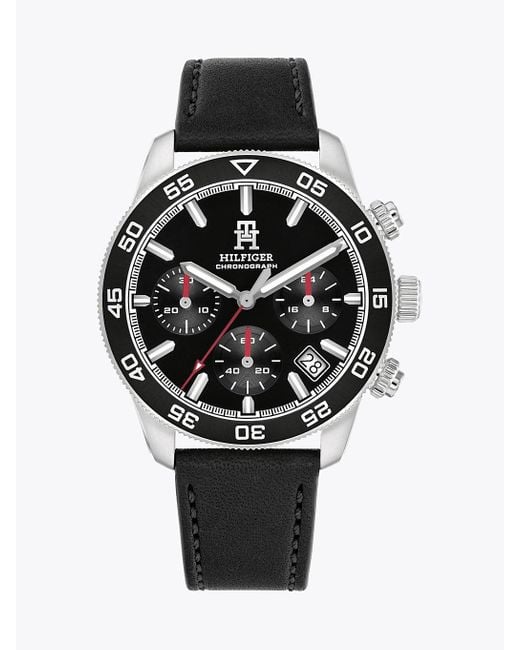 Tommy Hilfiger Black Leather Strap Chronograph Watch for men