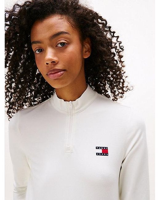 Top De Manga Larga Con Cremallera Y Parche Tommy Hilfiger de color White