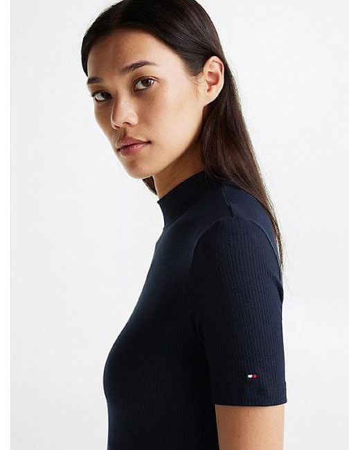 Vestido Midi Plisado De Corte Evasé Tommy Hilfiger de color Blue