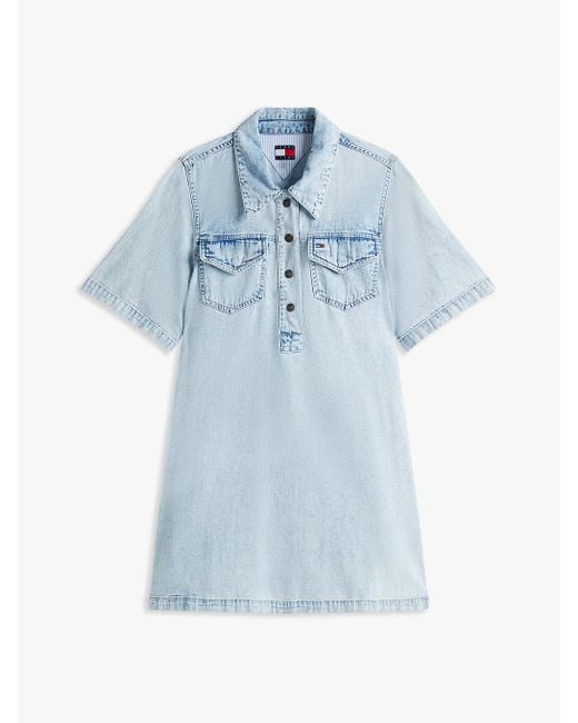 Robe Chemise Courte Trapèze En Denim Tommy Hilfiger en coloris Red