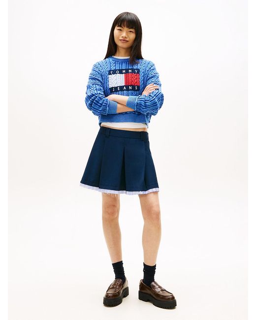 Tommy Hilfiger Blue Intarsia Flag Badge Cable Knit Jumper